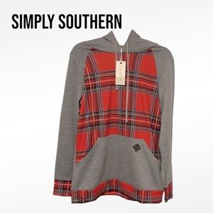 NWT Simply Southern PLAID HOODIE Long Sleeve Sweatshirt RED GRAY BLACK Small